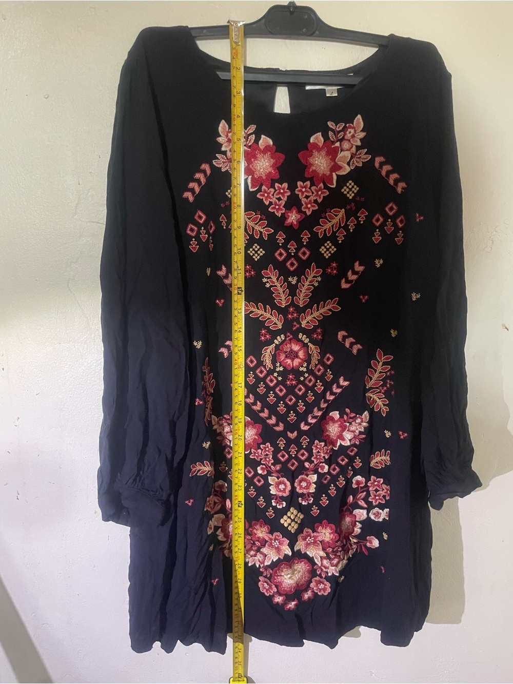 Andree by Unit SZ L Embroidered Floral Black Women's Dress long sleeve